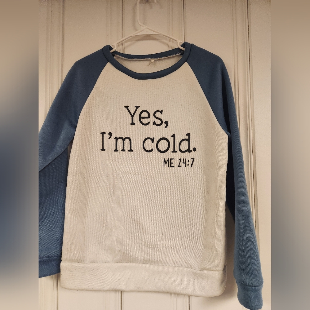 Blue and White Raglan Sweatshirt with Text